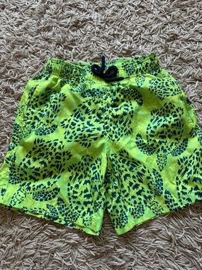 Vilebrequin Neon Lime Green and Dark Blue Kids Swim Trunks